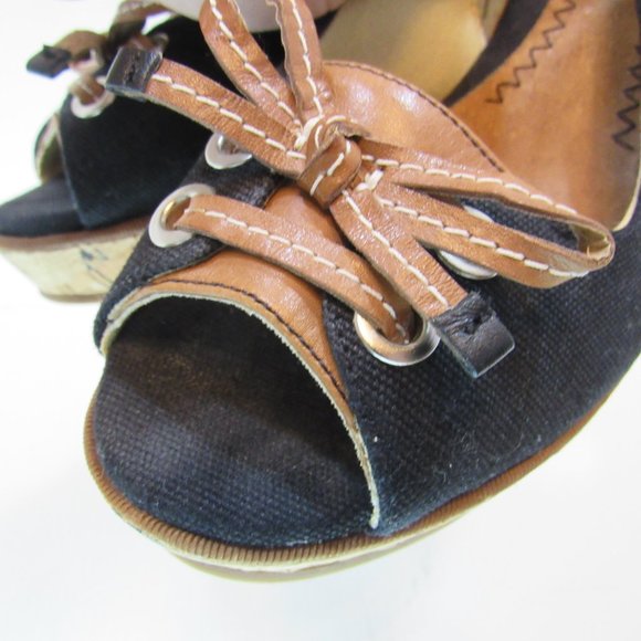 Sperry Black Wedge Sling Back Peep Toe Heels Sandals - Picture 10 of 10